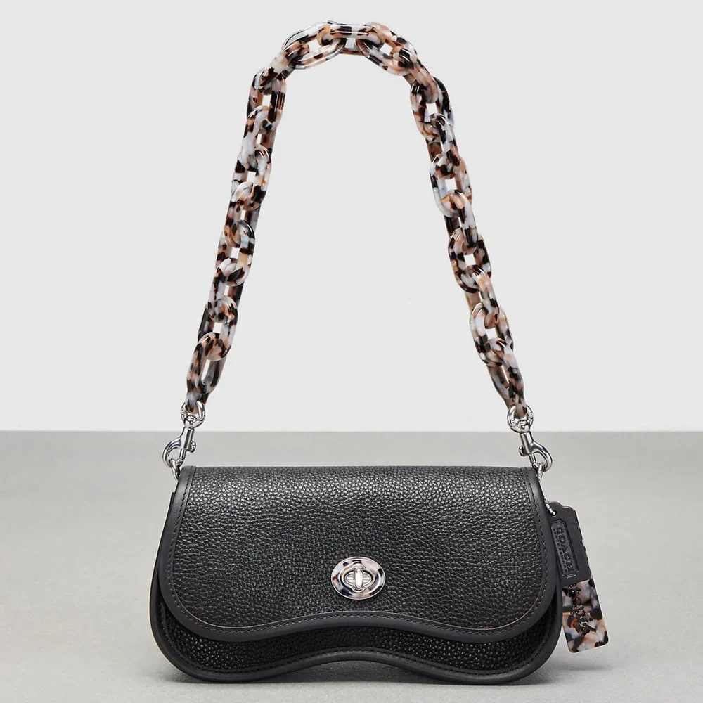 Coach Coachtopia Wavy Dinky Bag w Acrylic Chain & Strap Black Pebble Leather NWT - Picture 16 of 16